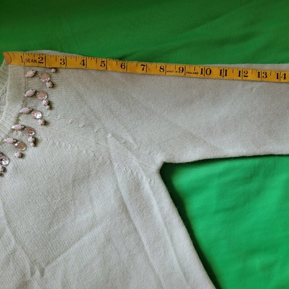 Ann Taylor Rhinestone Beaded Mint Green Sweater, Wool blend, Size XS, NWT - Picture 10 of 14
